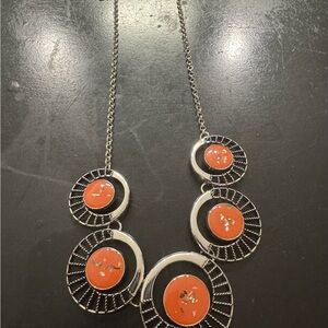 Cascading Silver and Orange Statement Necklace